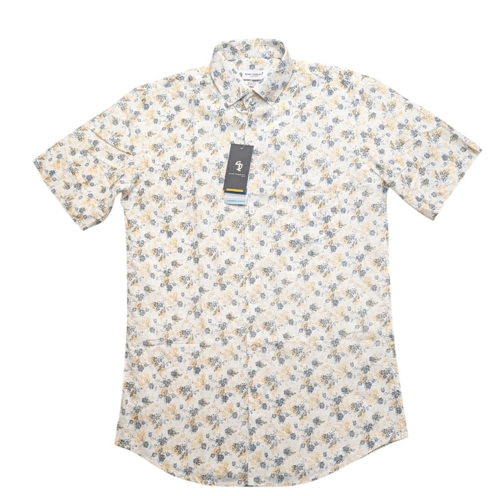 NWT Shaftesbury London Button Down Mens 15.5 White Blue Gold Floral Slim Fit